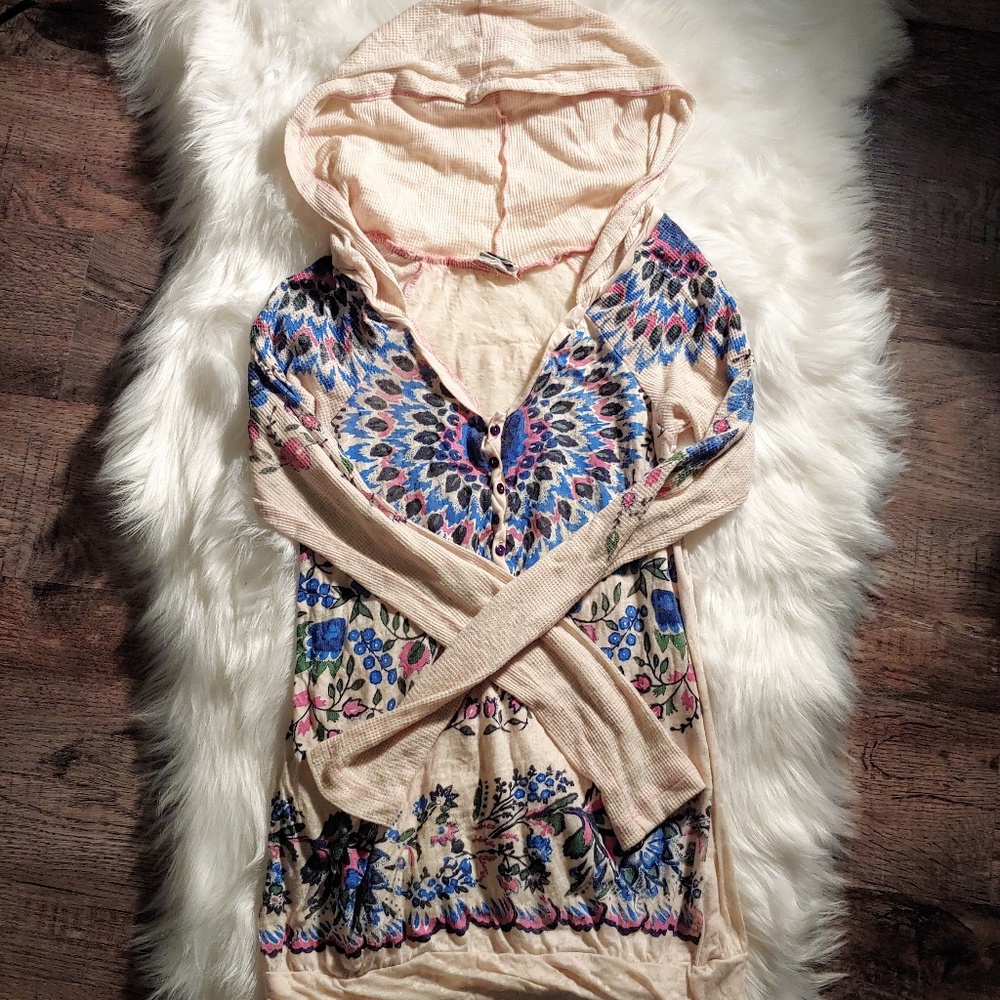 Free People Long Button - Hooded Sweatshirt
